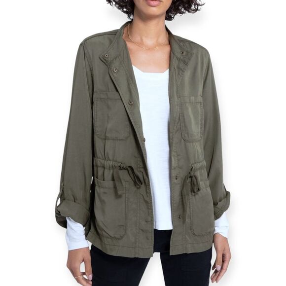 Sanctuary Jackets & Blazers - Sanctuary Gray/green Utility Military Style Jacket Drawstring Waist Zip Coat Med